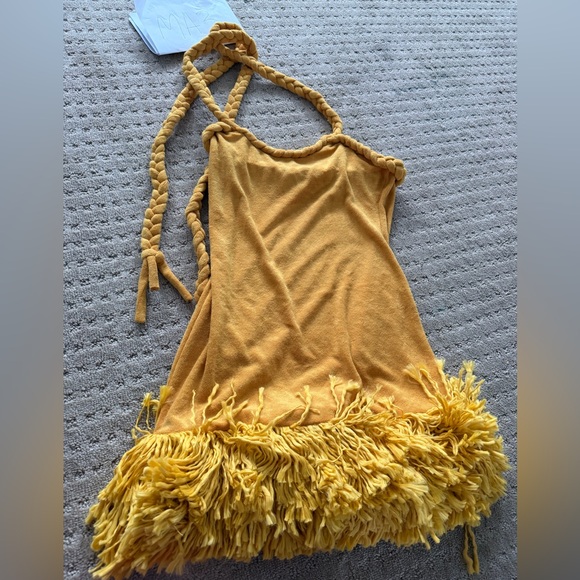 Micas Hand braided lioness Mustard Yellow Dress size M mc7-37 - Picture 6 of 8